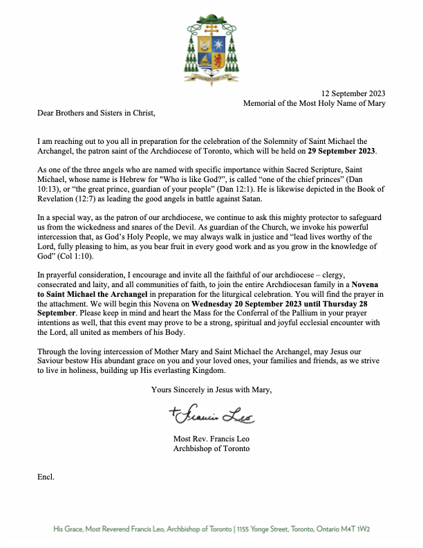 Archbishop Leo's Letter to the Faithful - Novena to St. Michael the Archangel.png